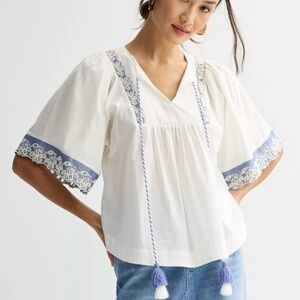 Farmers Market embroidered cotton boho top M